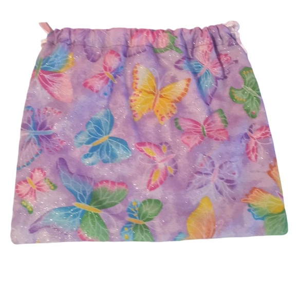 Hand Crafted Handbags - Sparkly Purple Drawstring Butterfly Bag